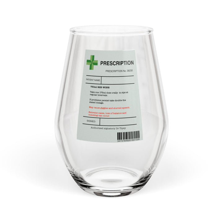 Custom Prescription Label Stemless Wine Glass — Funny Medical Wine Glass 11.75oz